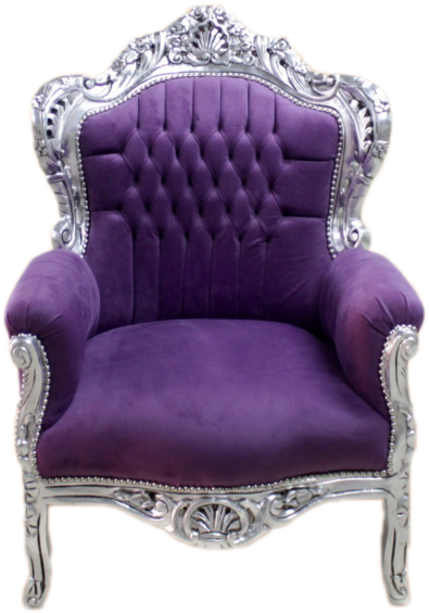 Big Baroque Armchair Silver Frame, Purple Velvet - Club Chair Clipart (570x570), Png Download