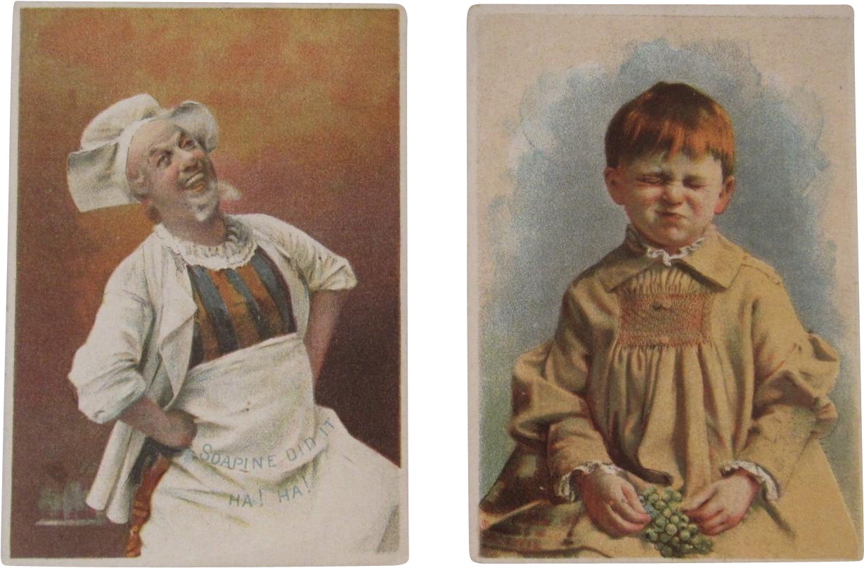 2 Soapine Victorian Trade Cards Happy Chef And Sad - Vintage Clothing Clipart (1228x1228), Png Download