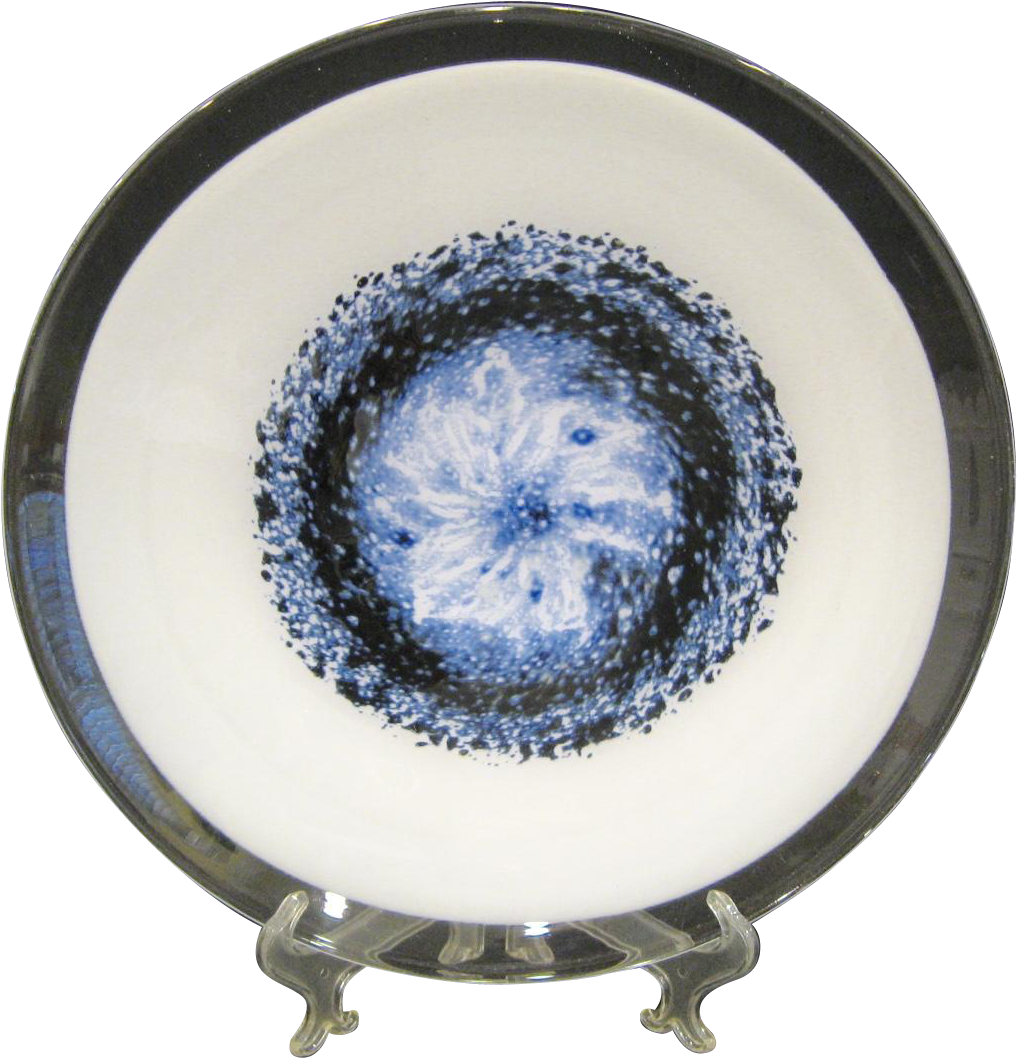 Vintage Murano Charger With Blue Swirl, Clear Rim - Blue And White Porcelain Clipart (1017x1058), Png Download