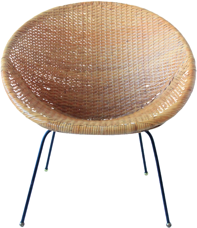 Vintage Mid Century Modern Rattan Wicker Hoop Chair - Rattan Basket Chairs Mid Century Clipart (741x868), Png Download