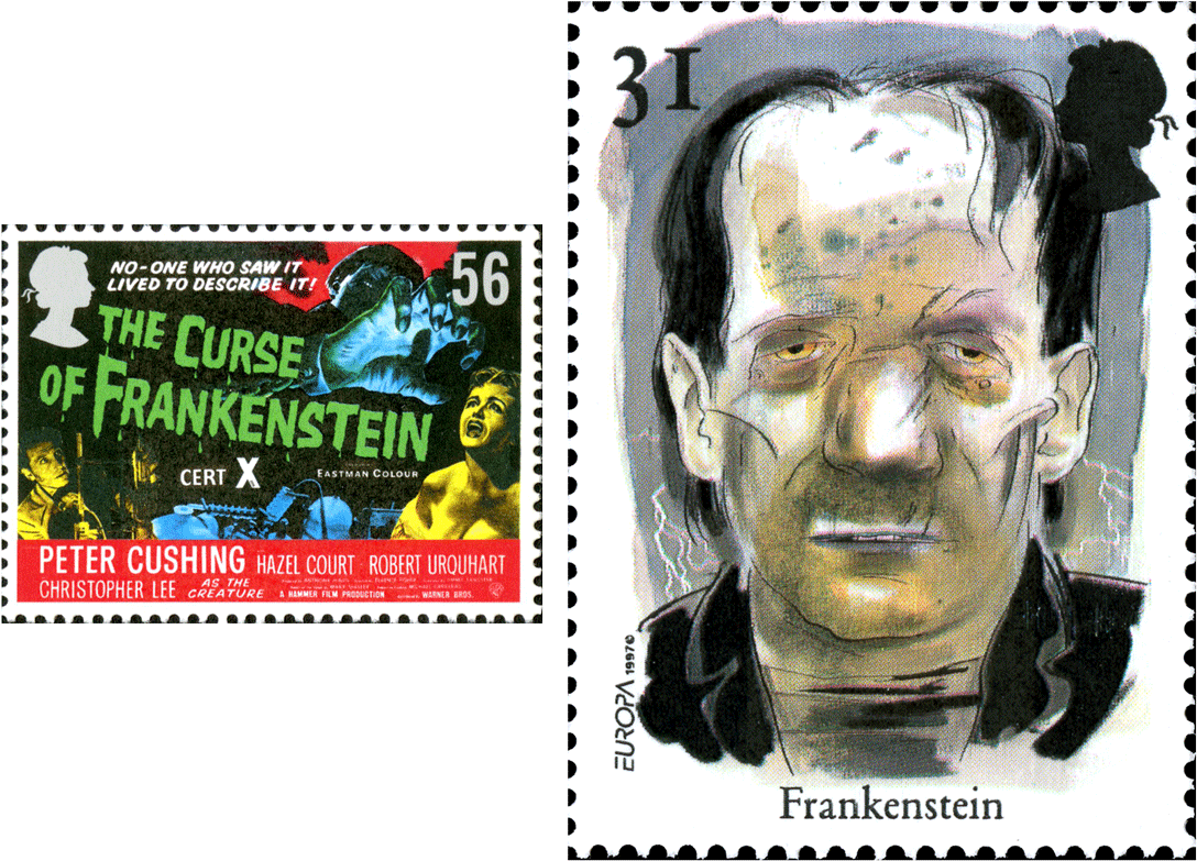 Two Stamps Depicting Frankenstein, One Of The Hammer - Postage Stamp Clipart (1134x824), Png Download