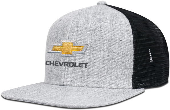 Chevy Flat Bill Trucker Bowtie Cap-heather Grey/black - Chevy Flat Bill Hat Clipart (600x600), Png Download
