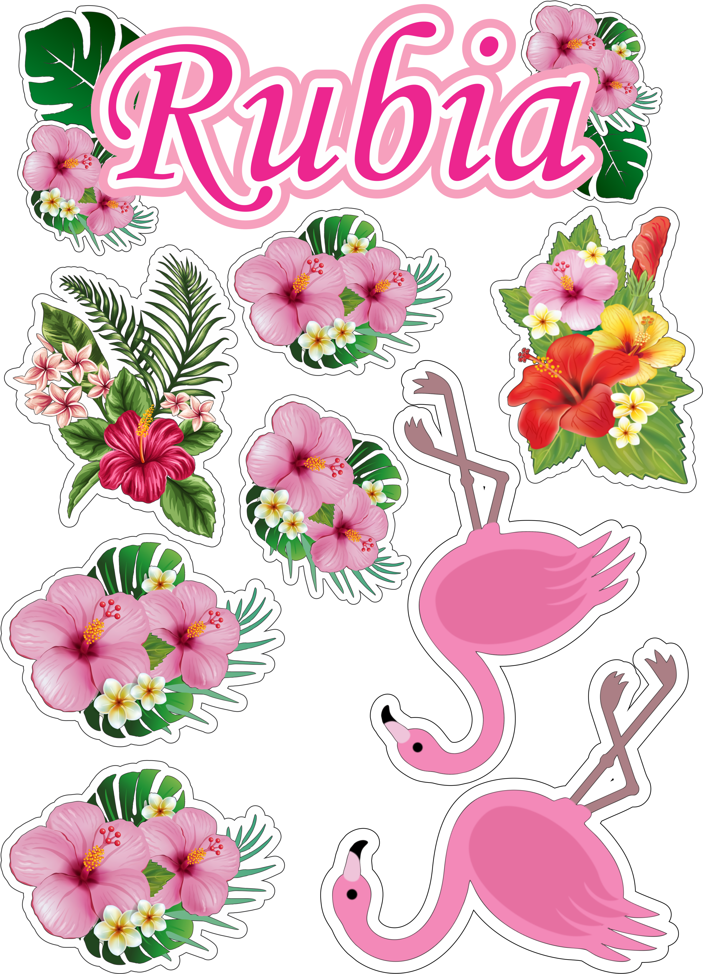 Hawaii Flower Clipart - Topo Para Bolo Flamingo Imprimir - Png Download (2482x3520), Png Download