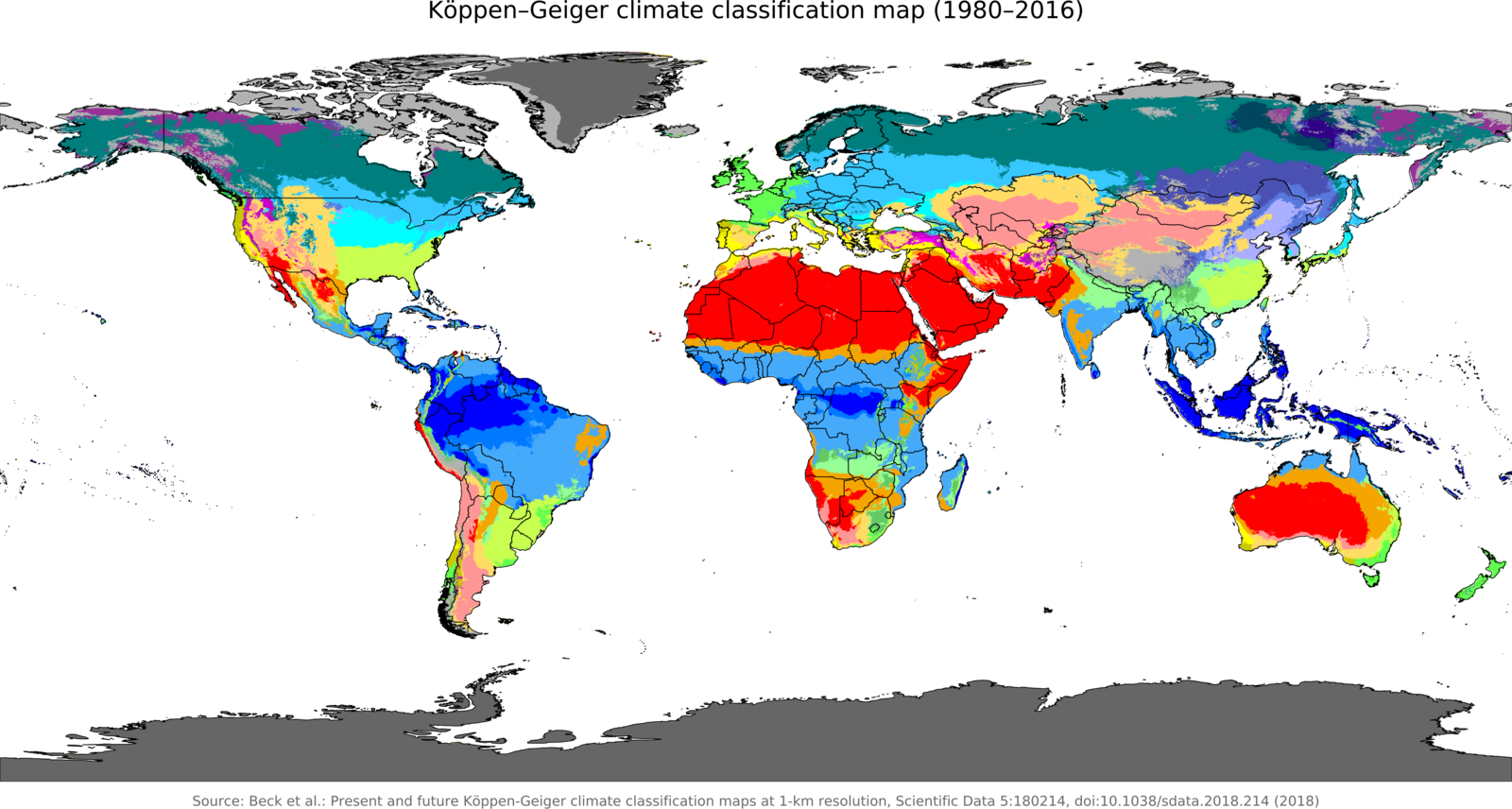 Köppen-geiger Climate Classification Map By Beck Et - World Koppen Climate Map Clipart (1600x856), Png Download