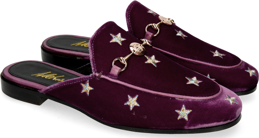 Mules Scarlett 10 Velluto Viola Embroidery Stars - Suede Clipart (1024x1024), Png Download