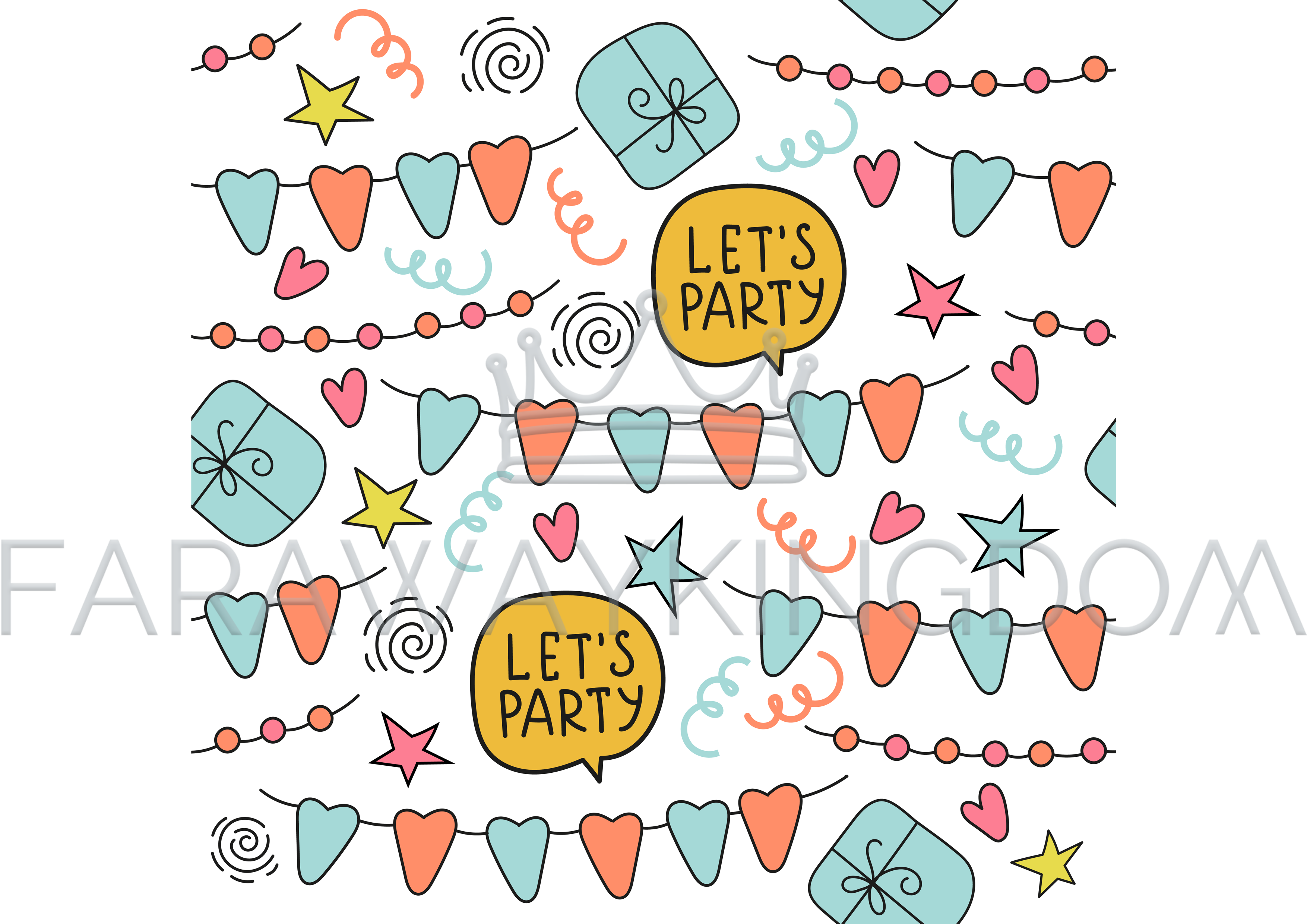 Flags Comic Party Cartoon Seamless Pattern Vector Illustration - Illustration Clipart (3508x2480), Png Download