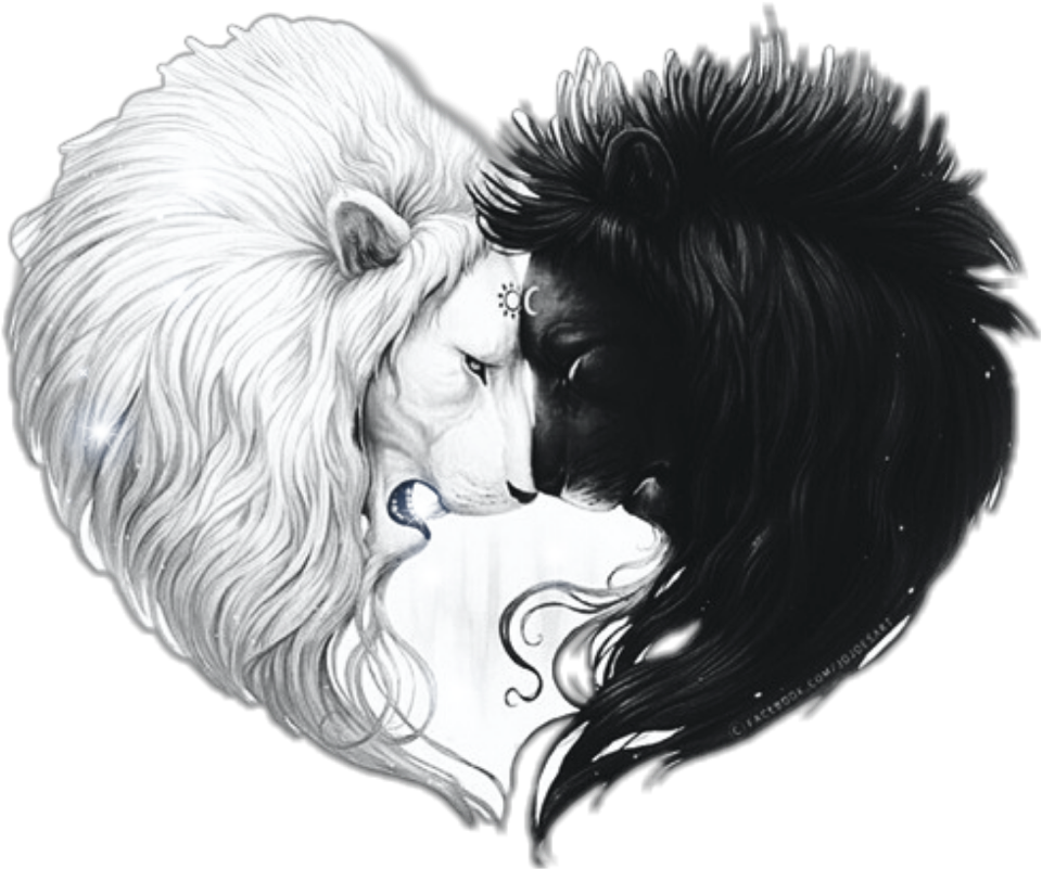 #lionheart #lion #heart #lionlovers #sun #moon #black - Lion And Girl Drawing Clipart (1024x1024), Png Download
