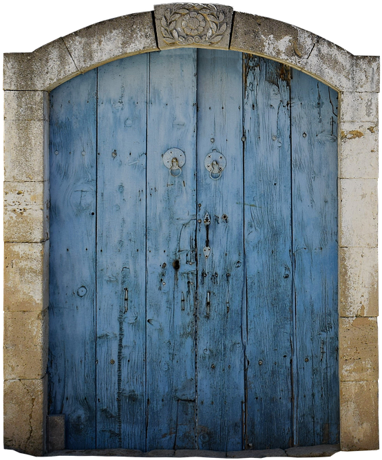 Front Door Door Decorated Blue Window Glass - Door Clipart (605x720), Png Download