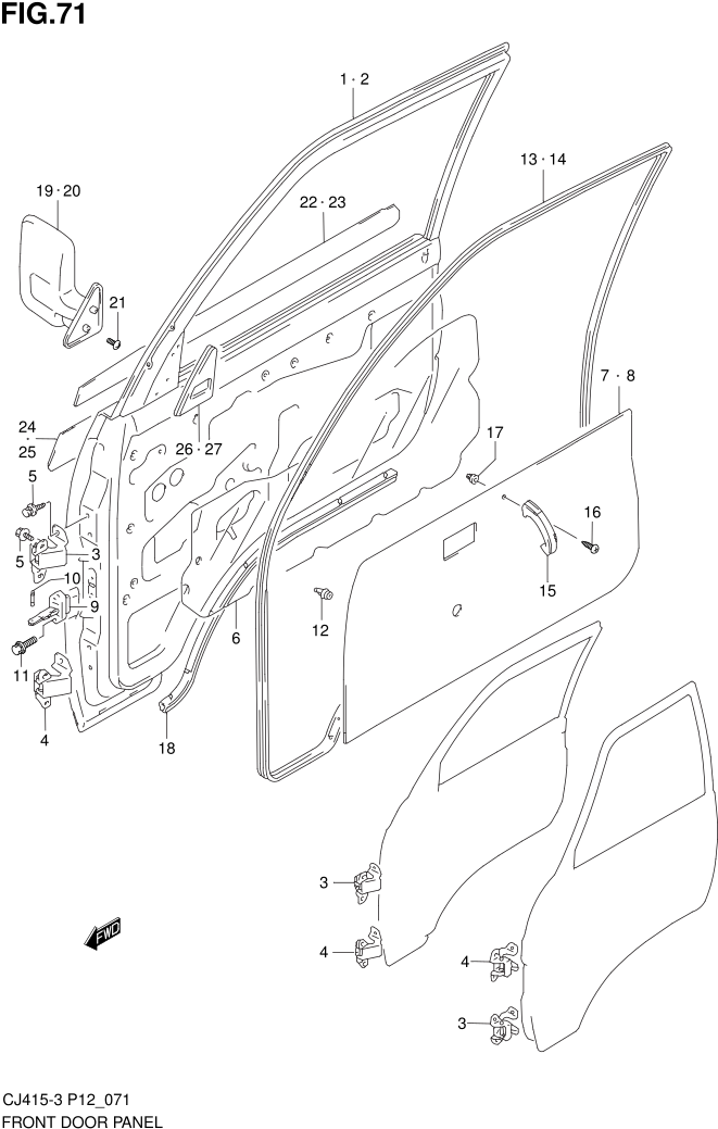 71 Front Door Panel - Kaca Pintu Mobil L300 Clipart (661x1049), Png Download