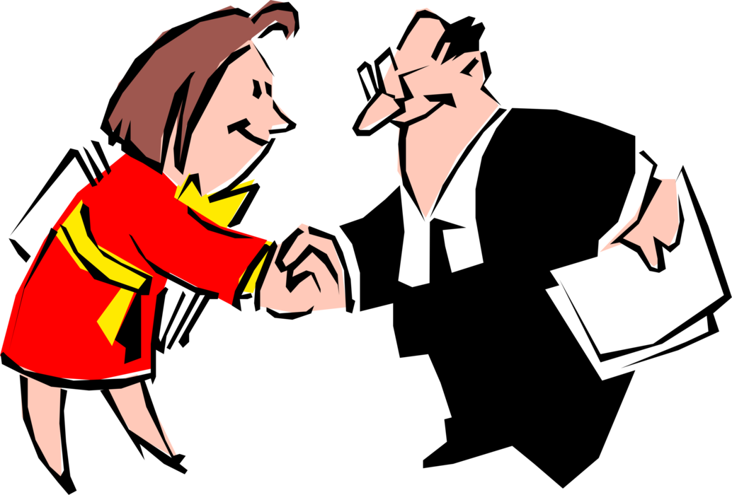 Vector Illustration Of Executives Shake Hands Before - Conflict Management Meaning Clipart (1034x700), Png Download