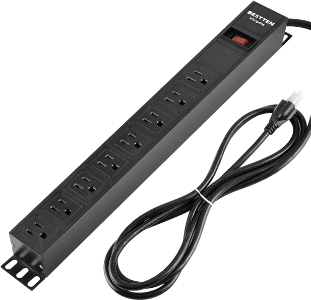 8 Outlets Rack-mount Pdu, 1u/ 15a/125v, Aluminum Alloy - Power Strip With Mount Clipart (700x700), Png Download