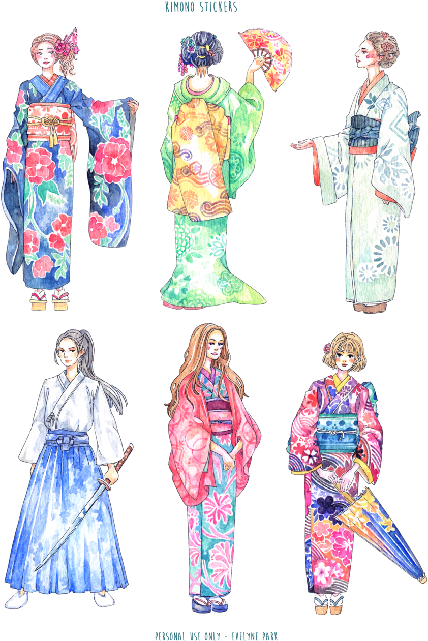 Kimono Us Printable - Printable Japanese Sticker Clipart (1000x1294), Png Download