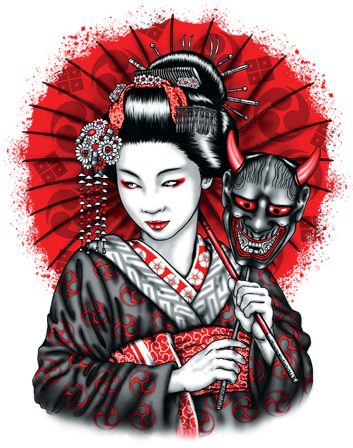 Geisha With Oni Mask Clipart (675x675), Png Download