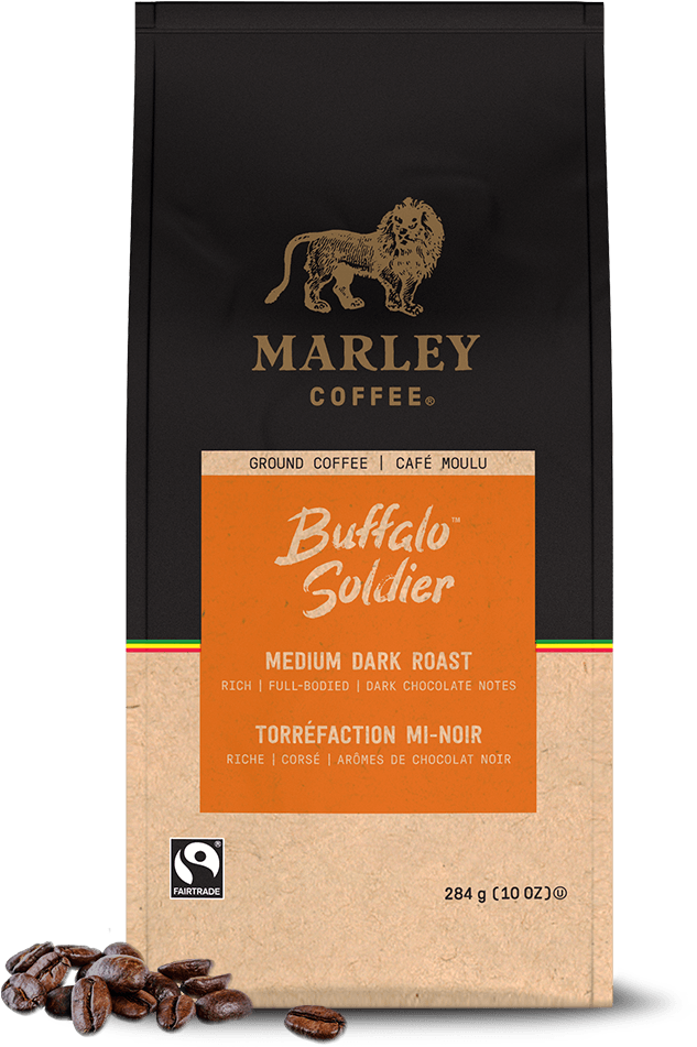 Buffalo Solider Coffee Blend Tabletop - Marley Coffee Clipart (655x969), Png Download