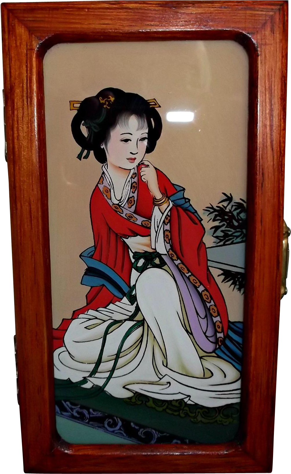Geisha Girl Wood Box With Mirror Vintage Asian Box - Picture Frame Clipart (1637x1637), Png Download
