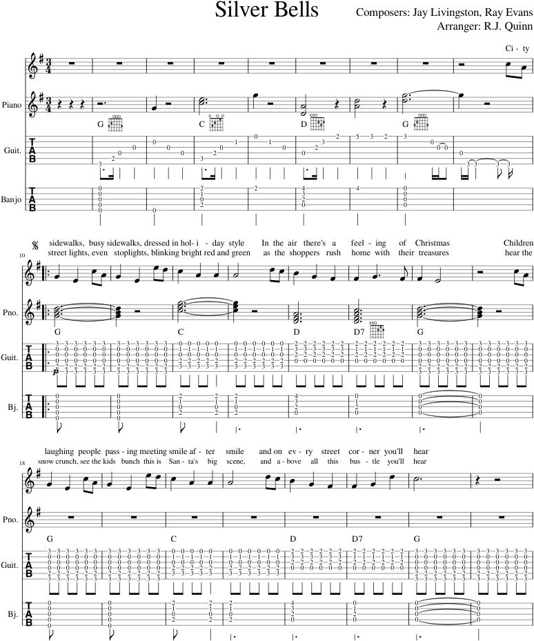 Silver Bells Sheet Music For Piano, Flute, Voice, Guitar - Sheet Music Clipart (850x1100), Png Download