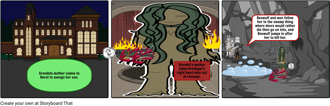 Grendels Mother Fight - Illustration Clipart (1164x385), Png Download