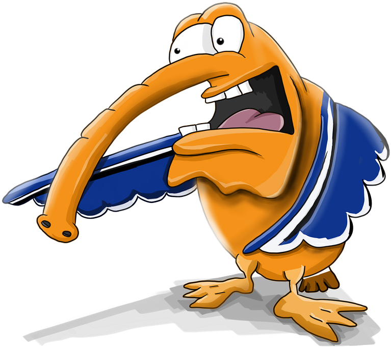 Trunk Duck Character Cartoon Big Mouth Blue Wings - Cartoon Character With Trunk Clipart (790x720), Png Download