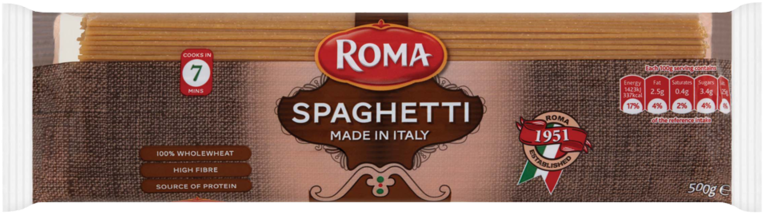 Roma Spagetti Wholewheat 500g - Roma Pasta Clipart (800x800), Png Download