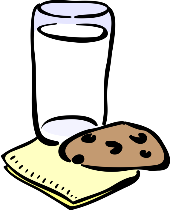 Vector Illustration Of Dairy Milk And Cookie Food Snack - Chocolate Chip Cookie Chemical Reaction Clipart (569x700), Png Download
