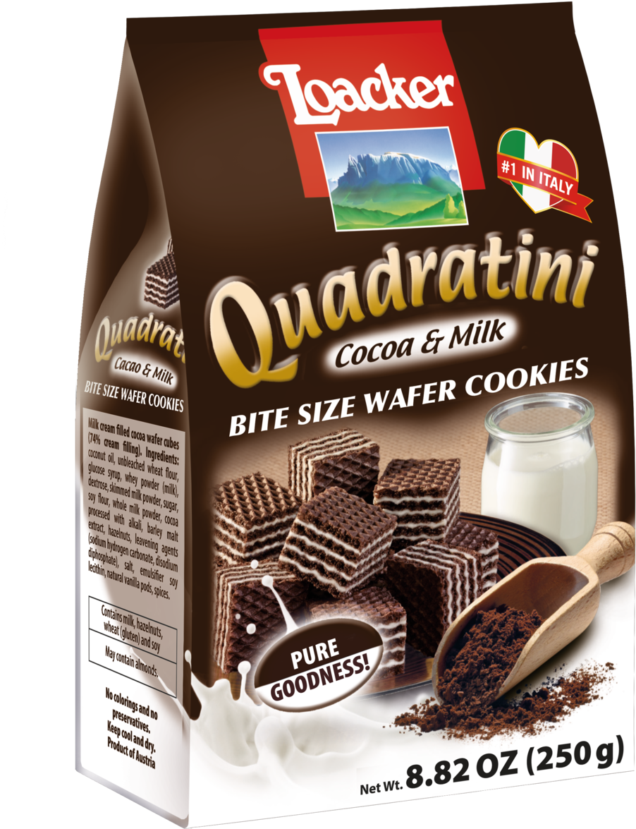 Quadratini Cocoa & Milk Bite Size Wafer Cookies - Loacker Quadratini Dark Chocolate Clipart (1060x1500), Png Download