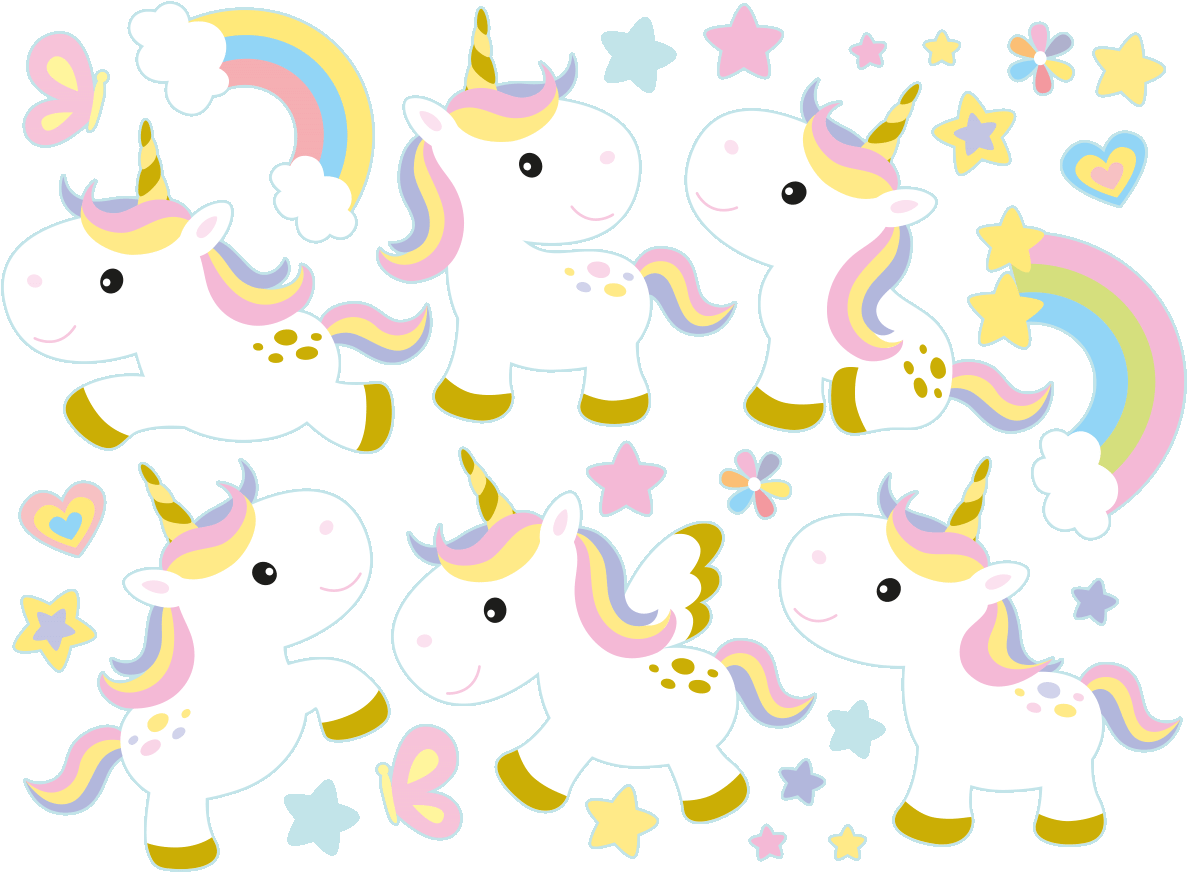 Sticker 6 Licornes Bebes Ambiance Sticker Col Sand - Stickers Licorne Chambre Fille Clipart (1187x872), Png Download