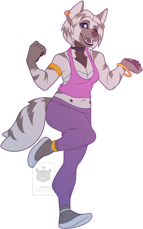 An Anthropomorphic Striped Hyena Dances Energetically - Cartoon Clipart (545x840), Png Download