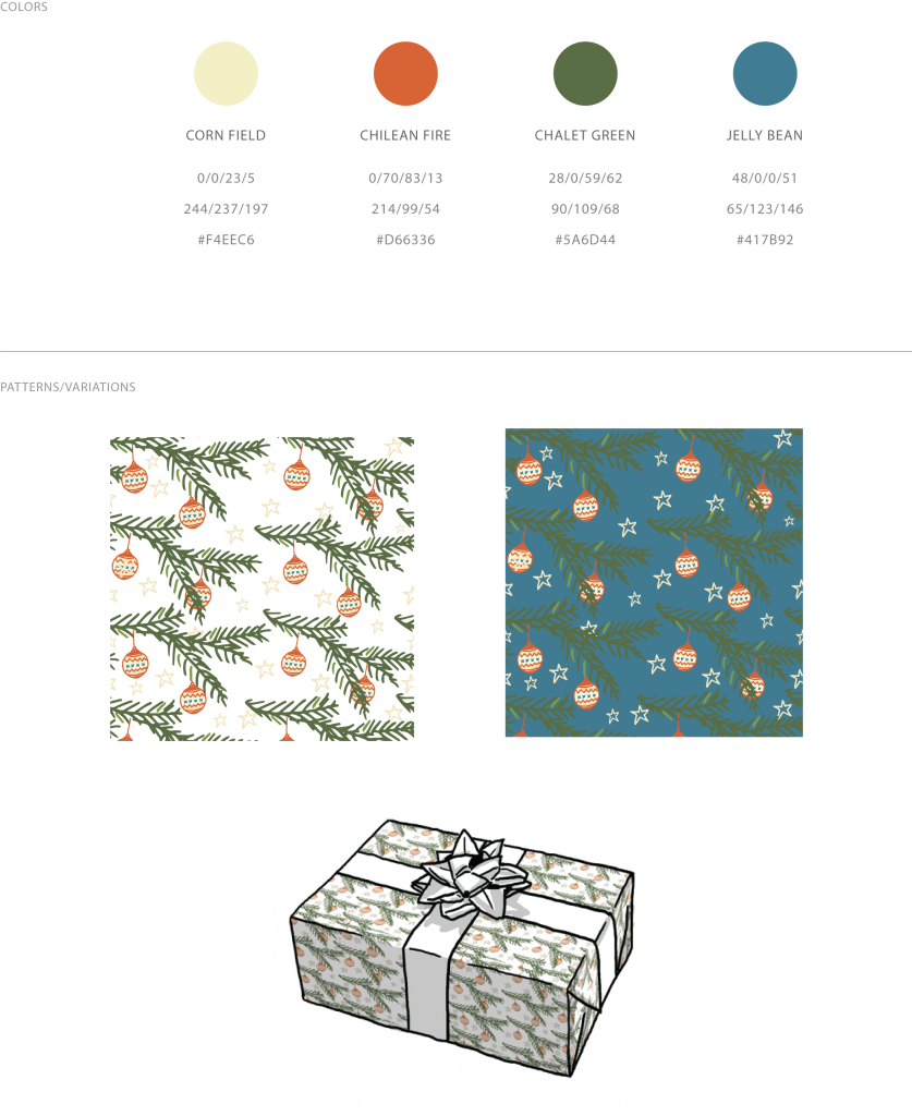Pine Ornament Gift Wrap - Box Clipart (837x1024), Png Download