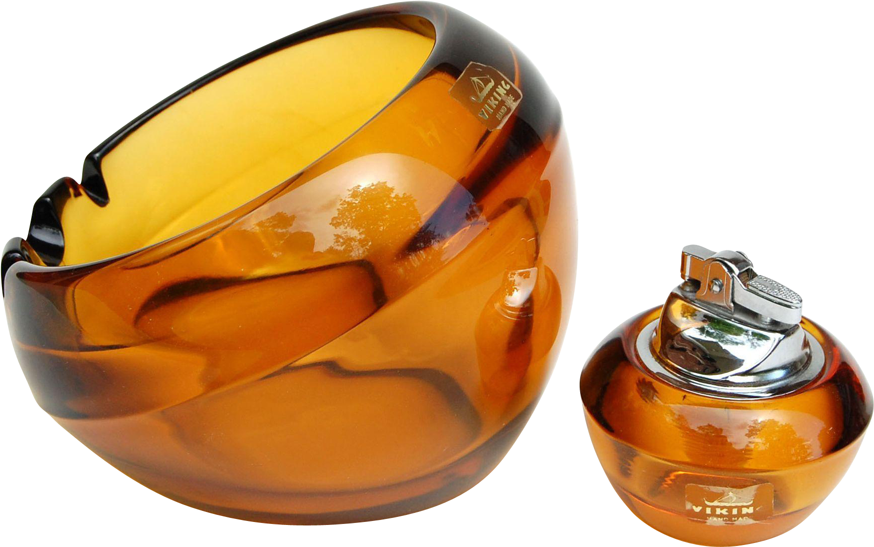 Vintage Viking Glass Orb Ashtray & Lighter Amber Glass - Amber Clipart (1742x1742), Png Download