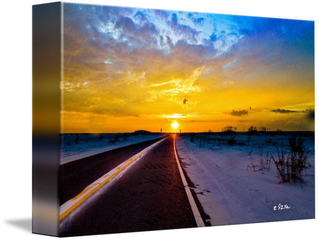 Road Into Sunset Painting Clipart (650x489), Png Download