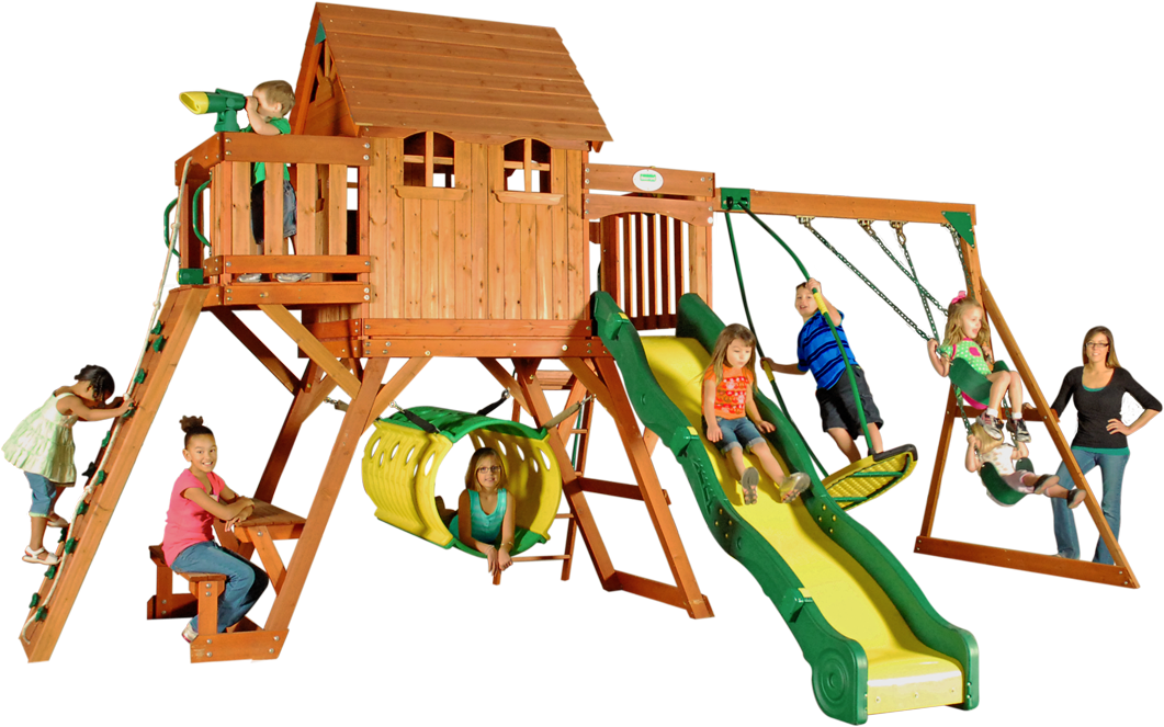 Oxford Swingset With Raised Clubhouse, Multiple Decks, - Swing Clipart (1061x663), Png Download