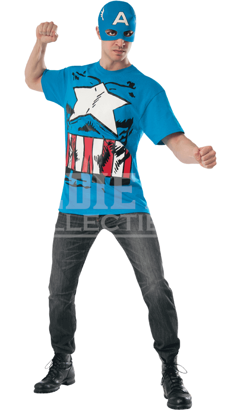 Adult Captain America Costume Top And Mask - Mask Clipart (850x850), Png Download