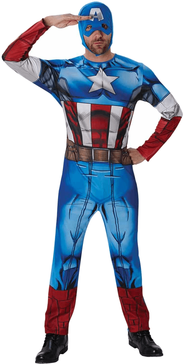 Adult Classic Captain America Costume - Captain America Fancy Dress Clipart (800x1268), Png Download