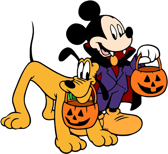 Minnie Mouse With Kitten Png - Mickey And Pluto Halloween Clipart (585x539), Png Download