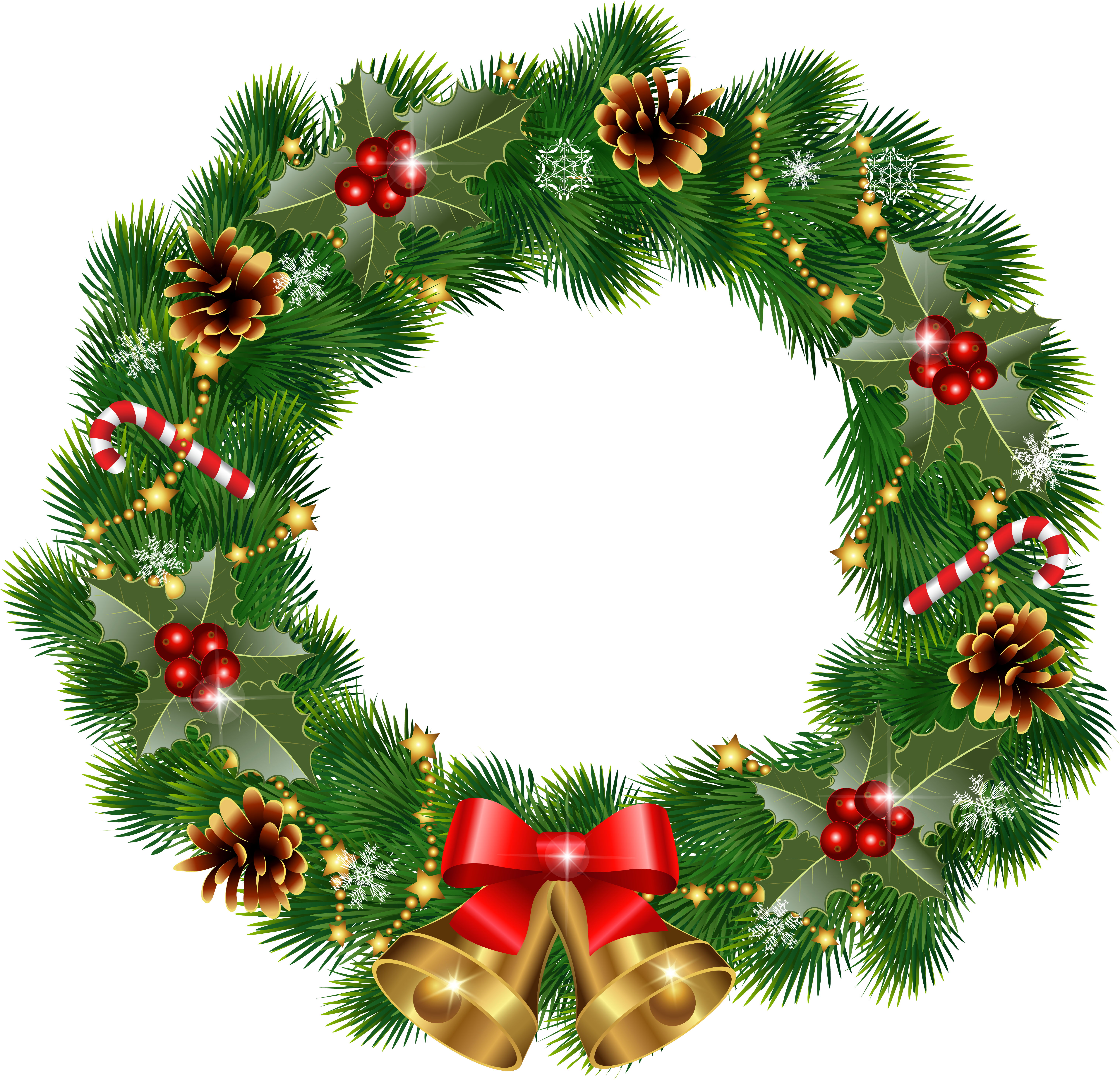 Christmas Wreath With Bells Png Clipart Image Transparent Png (6156x5936), Png Download