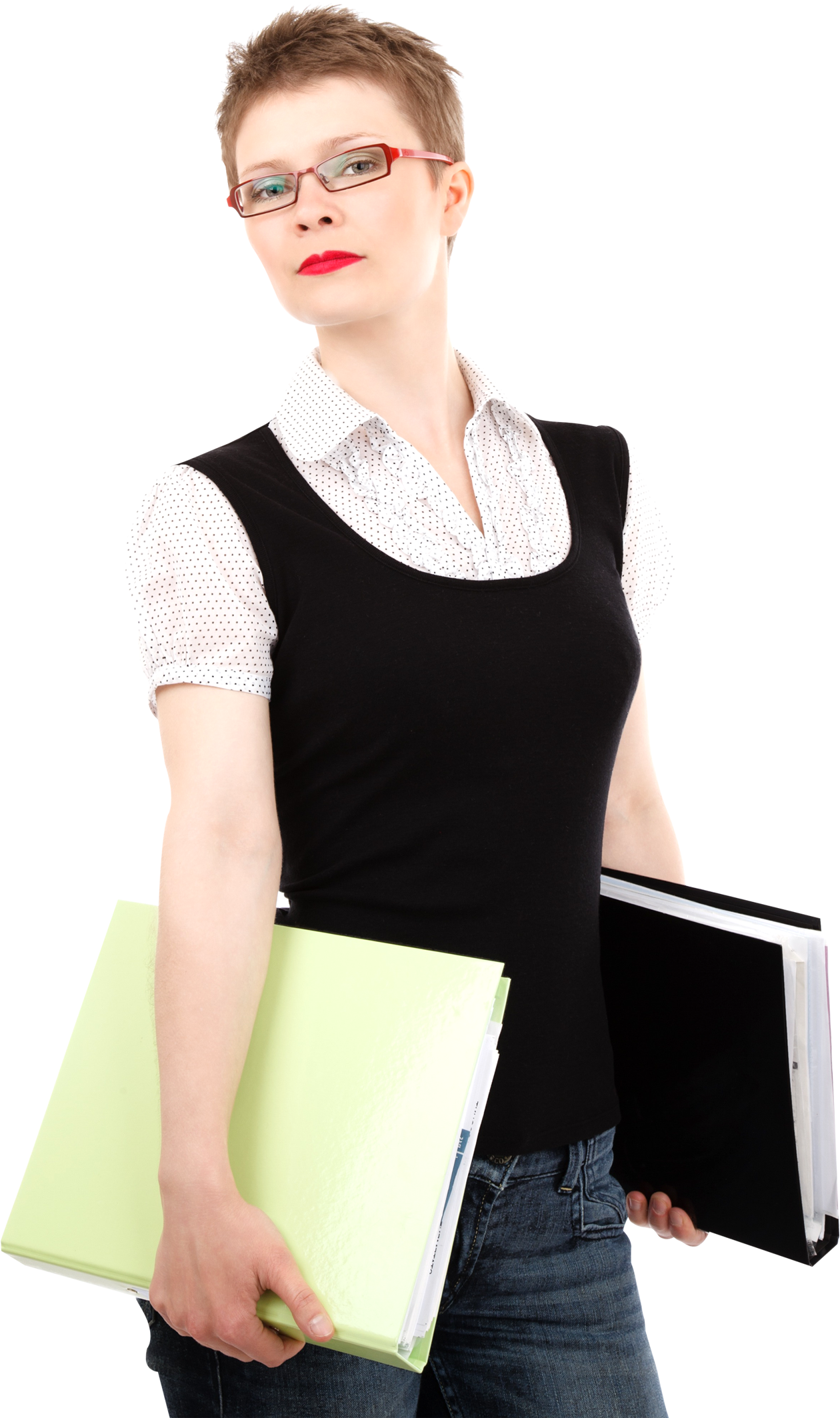 Download Business Woman Holding Files In Her Hands - Clip Art - Png Download (1500x2235), Png Download