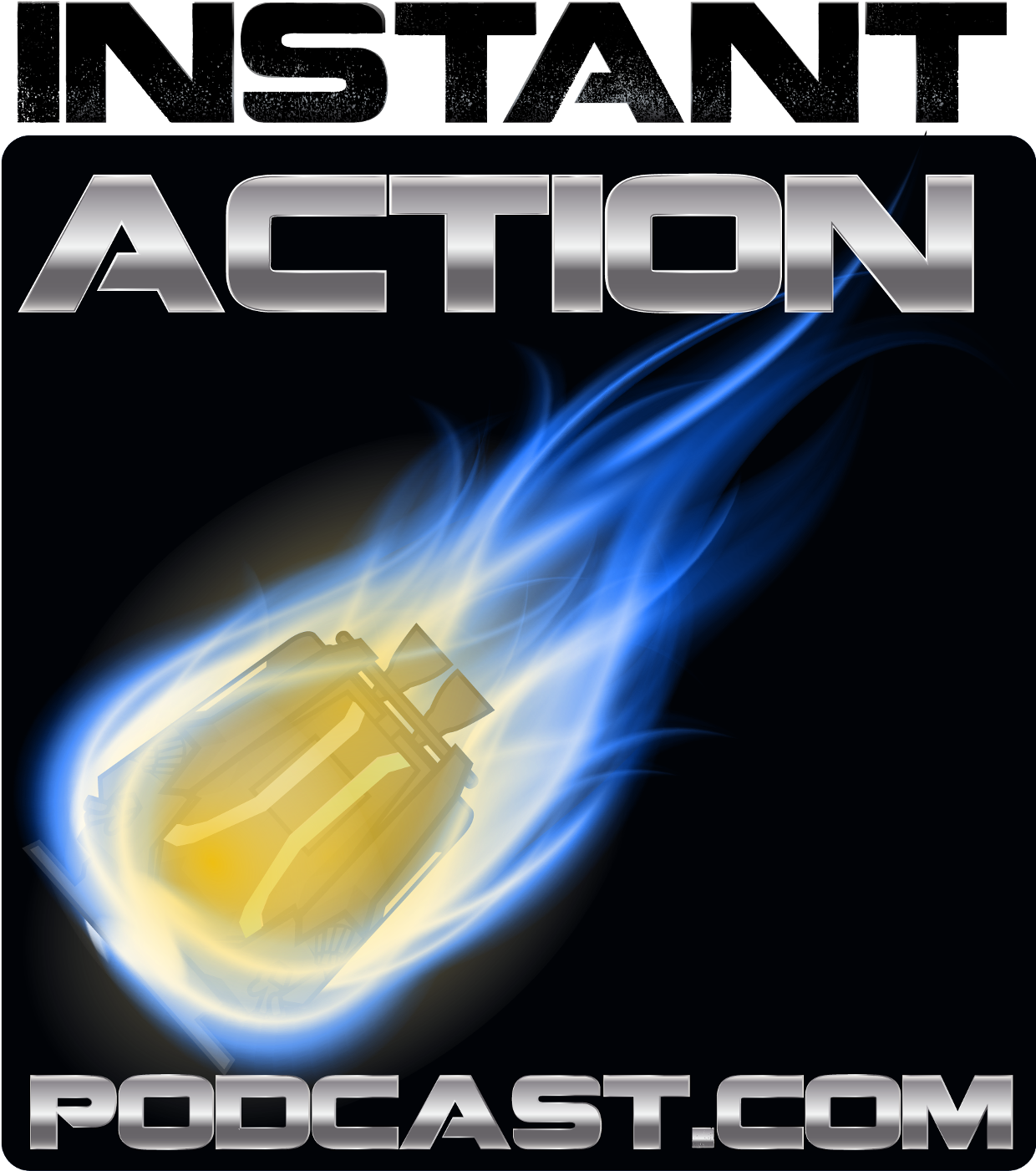 Instant Action Podcast Itunes Logo Blue Flames - Graphic Design Clipart (1400x1400), Png Download