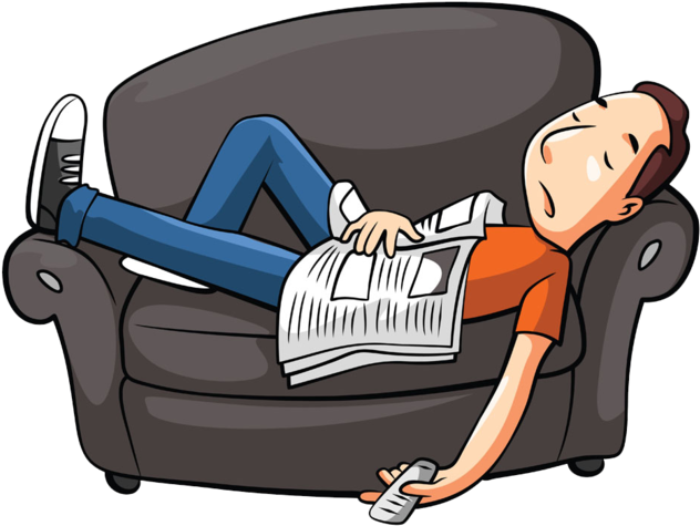 Couch Potato - Man Sleeping Cartoon Clipart (677x600), Png Download