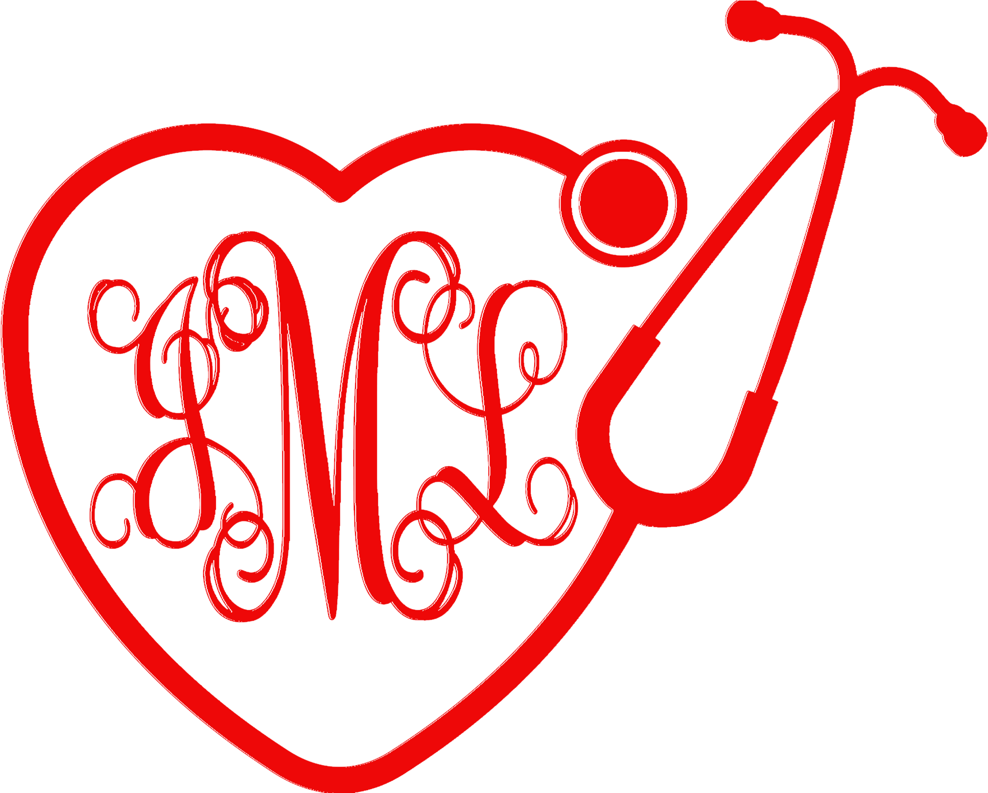 Monogrammed Heart Stethoscope Car Decal - Stethoscope Heart Svg Free Clipart (2036x1635), Png Download