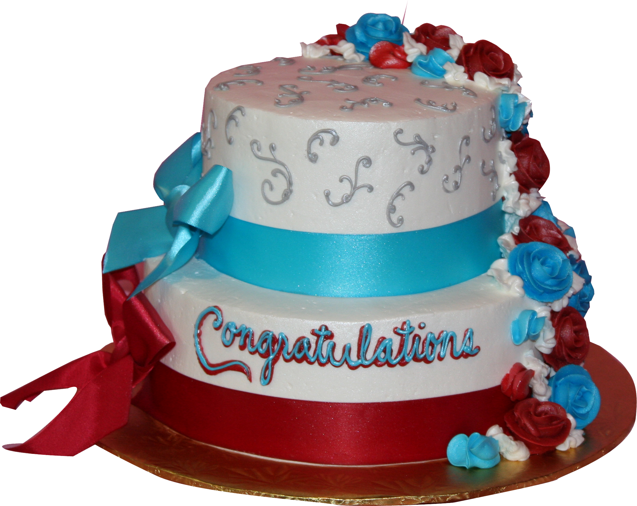 2 Tier Round Congratulations Cake Red & Blue - Sandia High School Cake Clipart (2150x1709), Png Download
