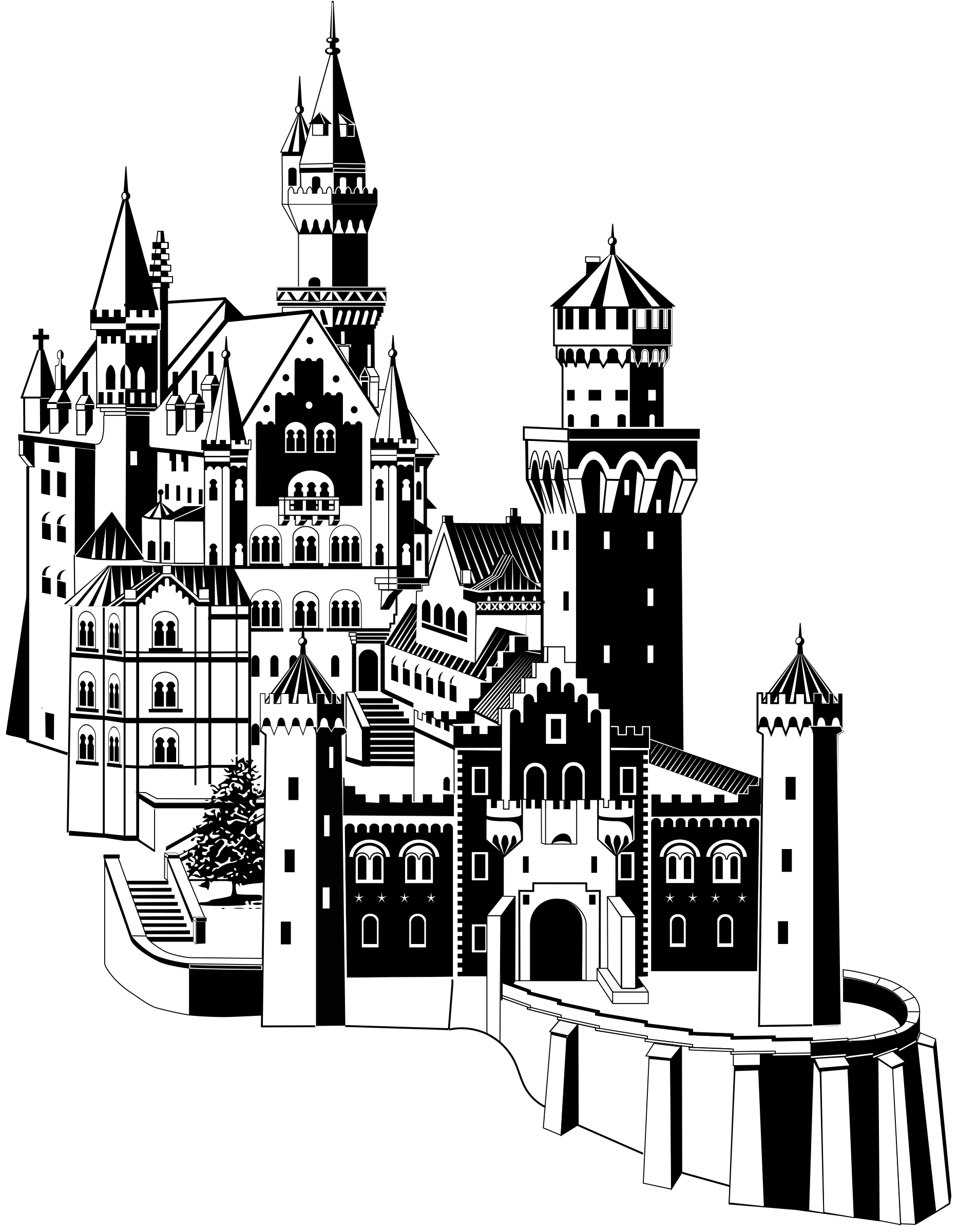 Clipart Neuschwanstein Castle Download Png Clipart - Neuschwanstein Castle Black And White Transparent Png (1866x2400), Png Download