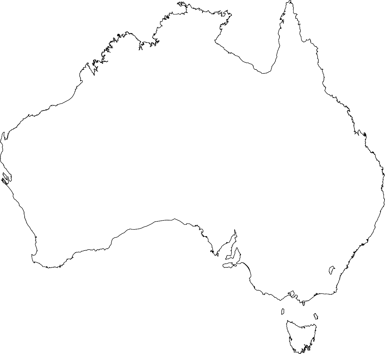 Map Of Australia Outline Png Clipart (1280x1177), Png Download