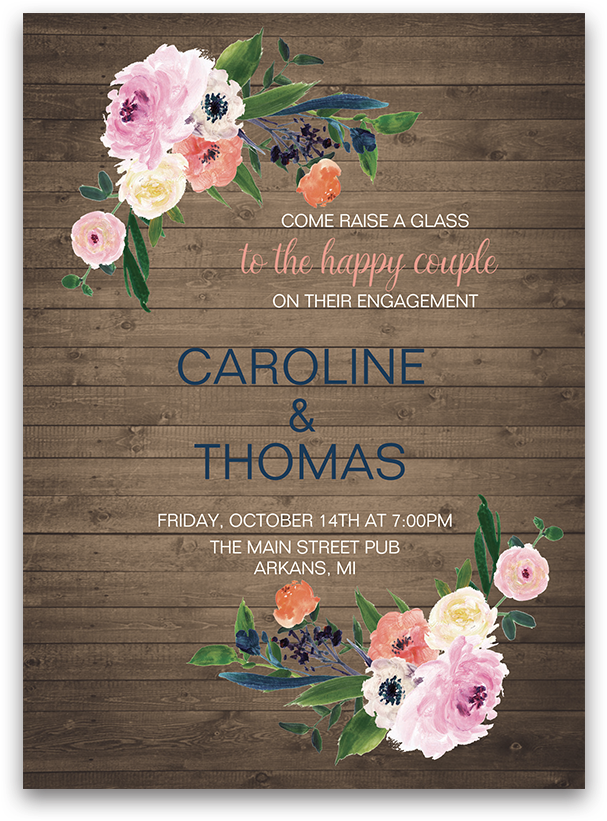 Rustic Floral Watercolor Flowers Engagement Party Invitation - Bouquet Clipart (900x900), Png Download