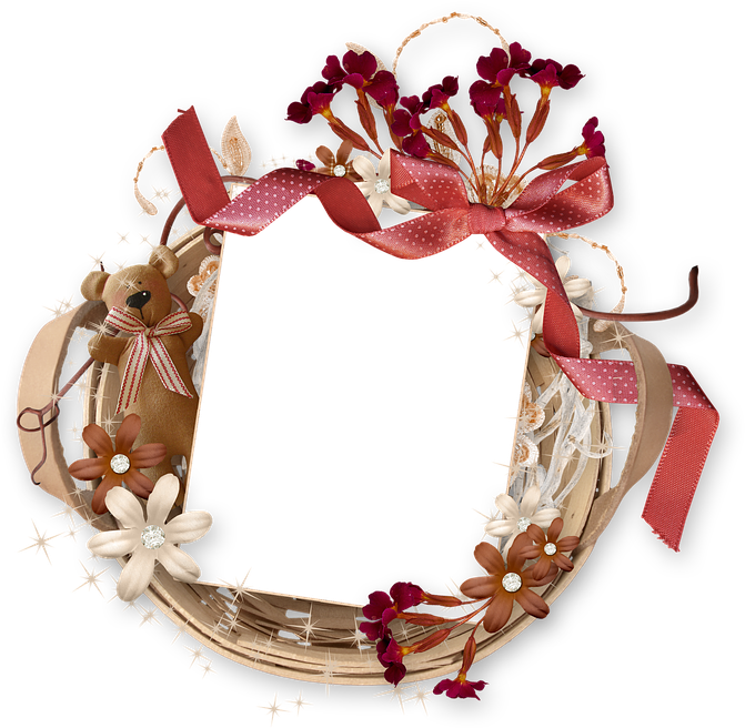 Frame, Photo Frame, Autumn, Tape, Bow, Flowers - Wreath Clipart (736x720), Png Download