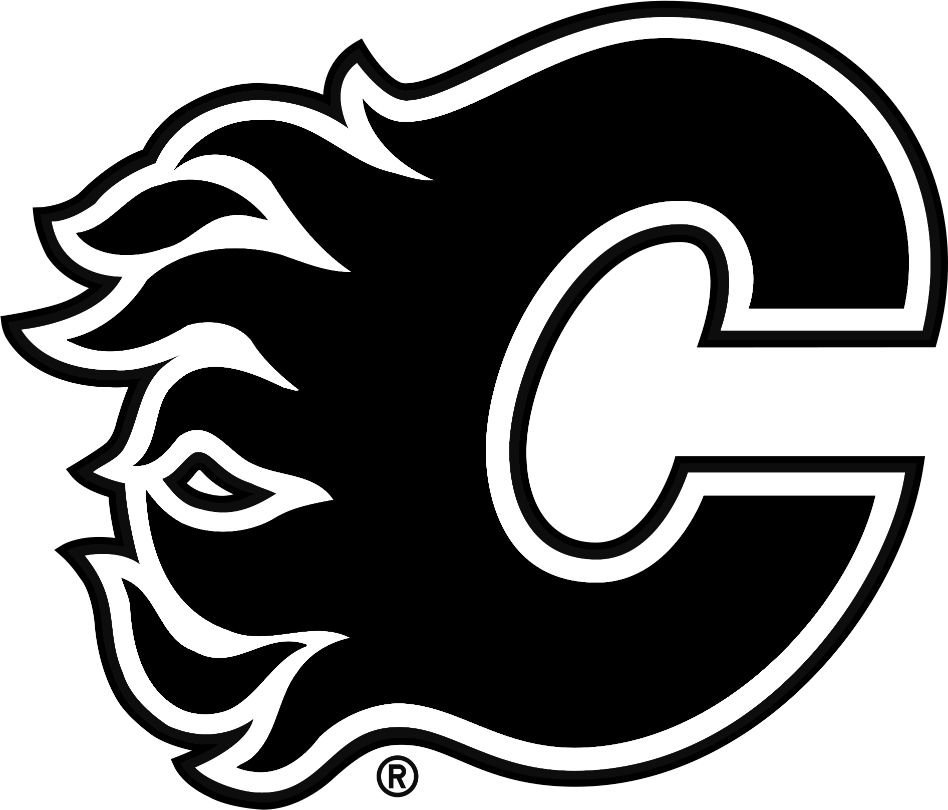 Calgary Flames Logo Black And White - Calgary Flames Decal Clipart (2200x2200), Png Download
