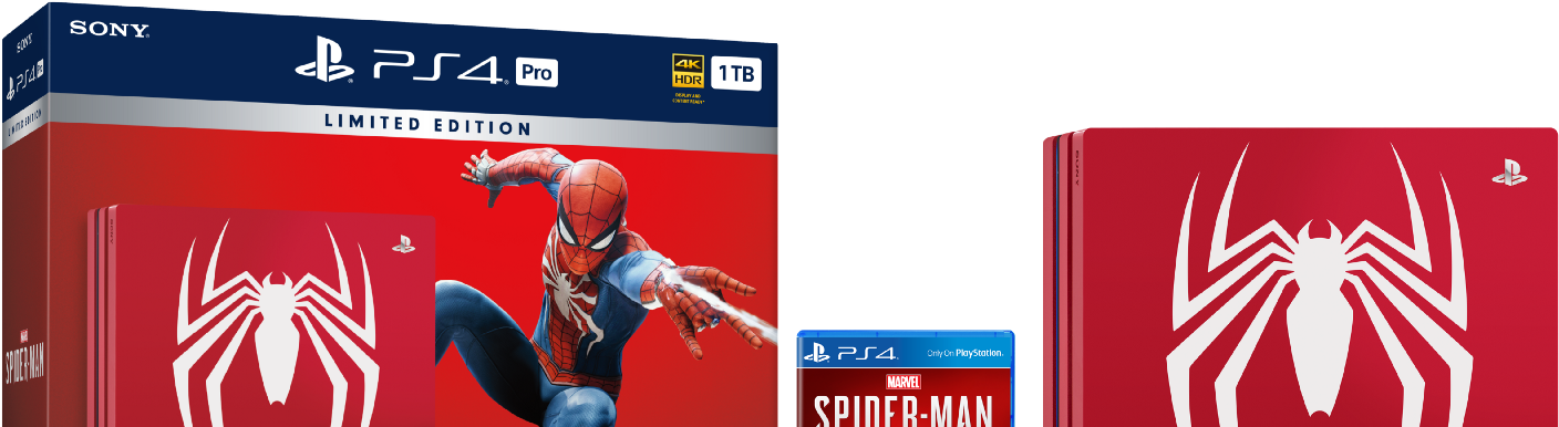 Limited Edition Marvel's Spider-man Ps4 Pro Bundle - Ps4 Pro Spiderman Bundle Clipart (1600x480), Png Download