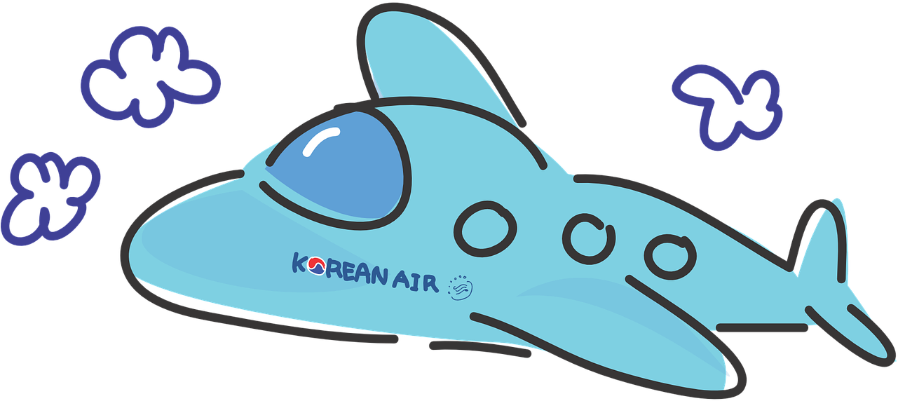 Korean Air Airplane Cartoon Clipart (1280x640), Png Download