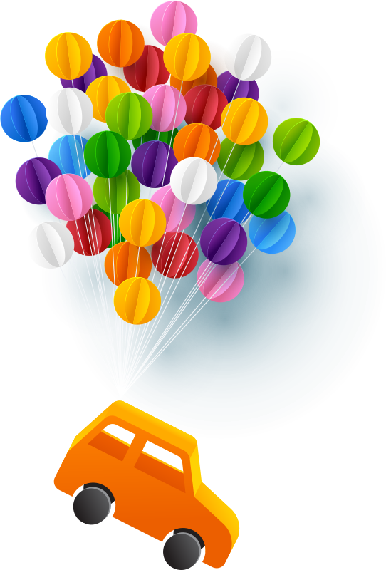 Graphic Of Car With Balloons Clipart (542x800), Png Download