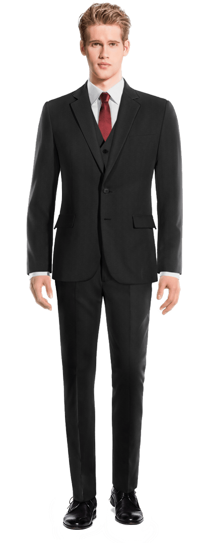 Black 3 Piece Wool Suit View Front - Green Velvet Suit Clipart (400x1089), Png Download