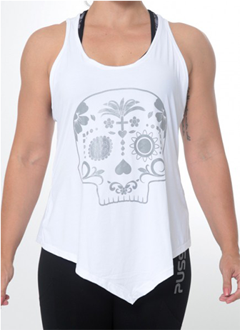 Regata Mexican Skull Branca - Active Tank Clipart (575x545), Png Download